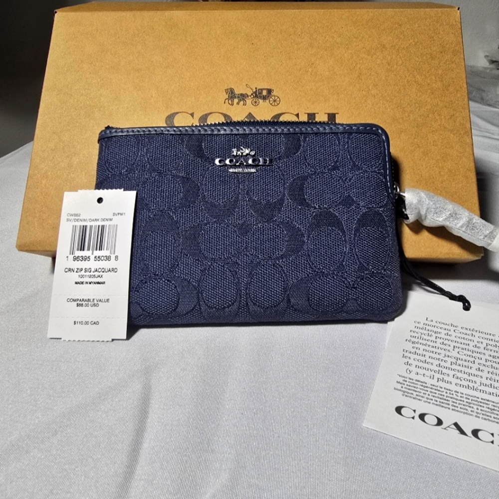 Corner Zip Wristlet Signature Jacquard  Dark Denim